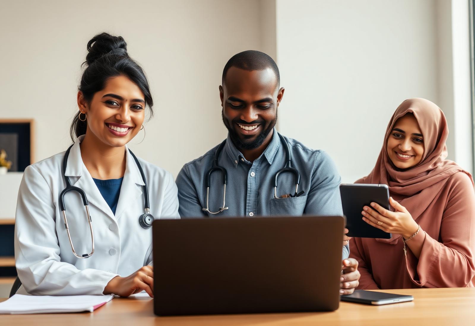 International medical professionals studying together online with WispGold